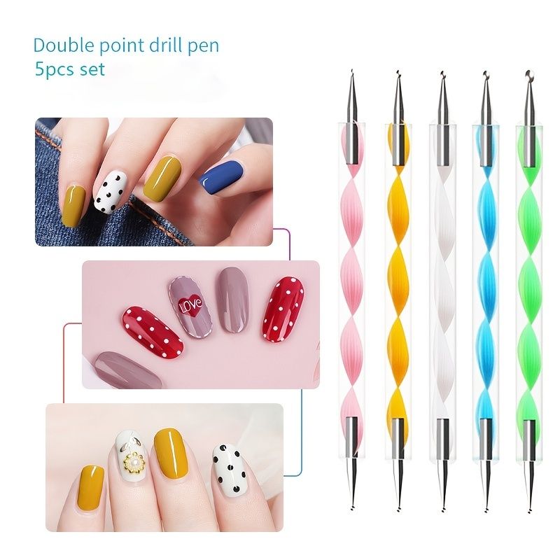 5pcs Nail Art Pens Wholesale Spiral Nail Art Point Bead Pen Handmade Diy  Point Drill Point Bead Pen Double Head Pen | Shop The Latest Trends | Temu