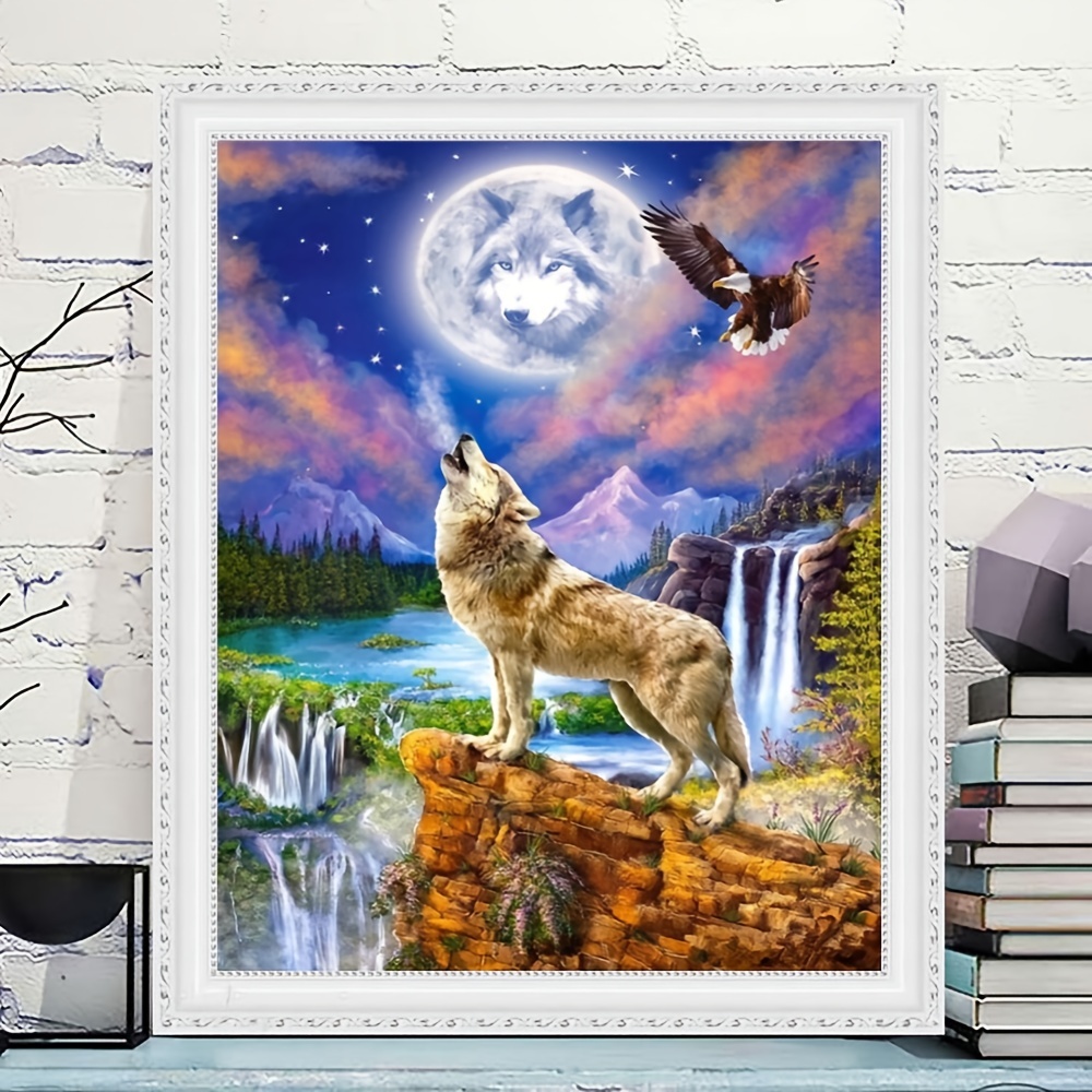 1pc, 5D Diamond Painting Wolf And Eagle Paint With Diamonds Art Kits  Moonlit Animals DIY Full Drill Painting By Number Kits For Adults Perfect  For Wal