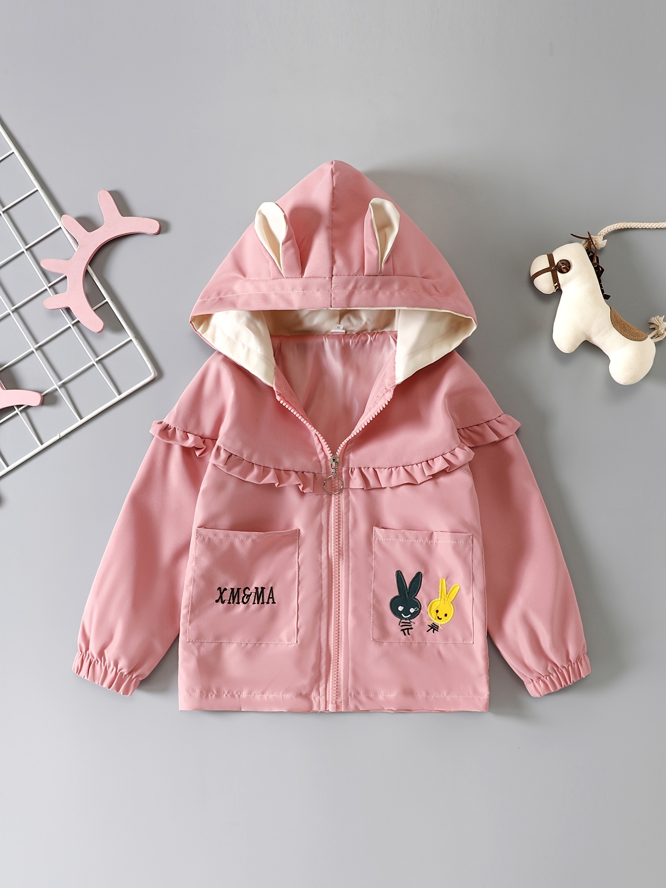 Girls Rabbit Pattern 3D Ears Design Hooded Jacket Winter New Kids Clothes