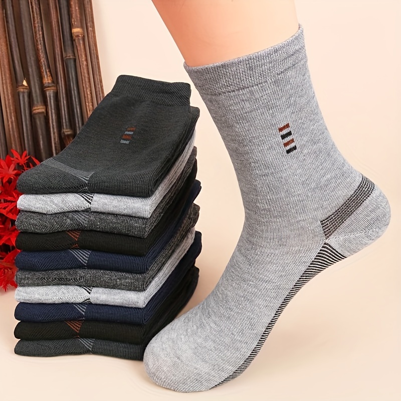 

5/10 Paires de Chaussettes de Travail Durables pour Hommes - Longueur , Bout et Talon Renforcés, Mélange de Polyester, Motif Géométrique, Noir & , Parfaites pour de Travail d'Automne & Hiver