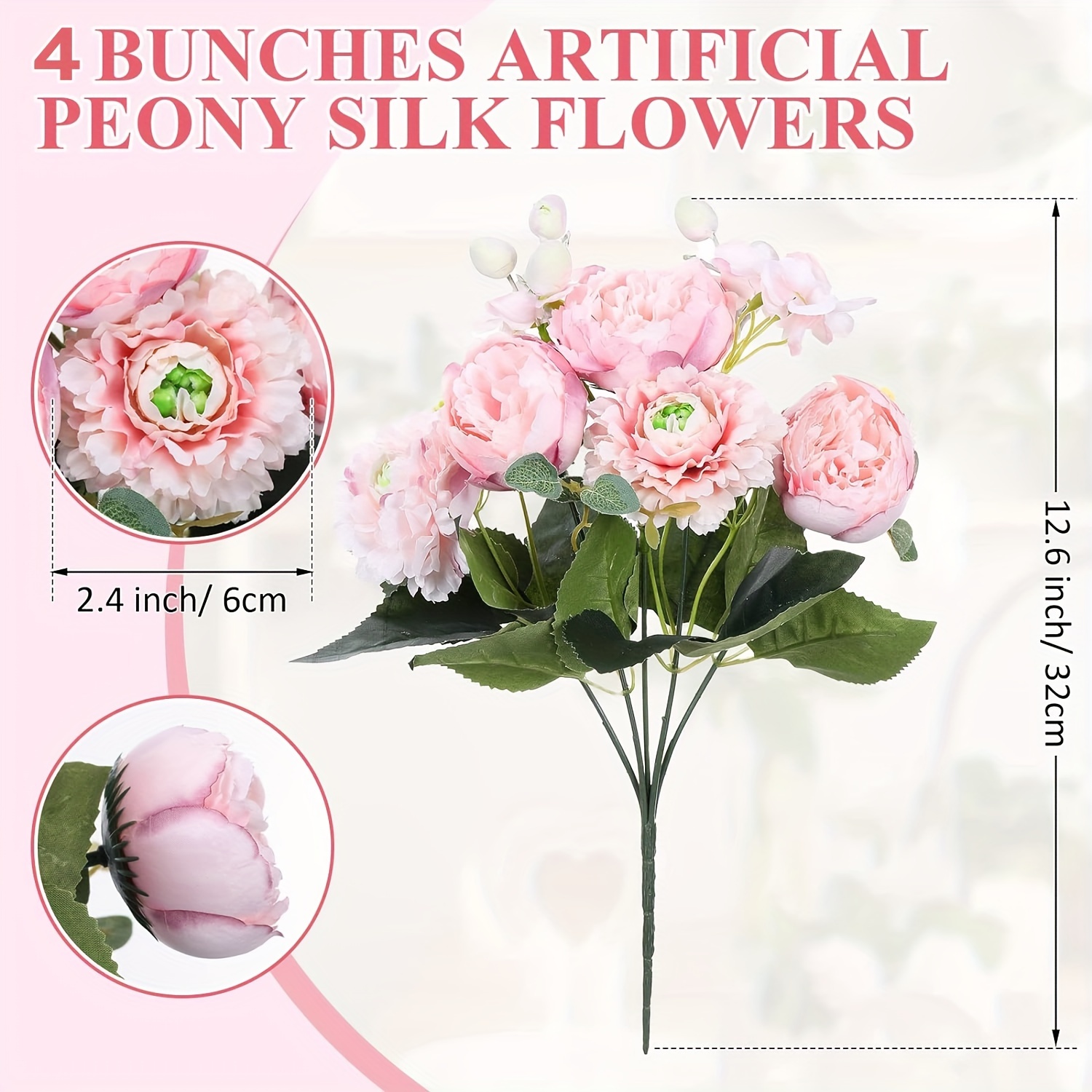 1/4 Pezzi Di Bouquet Di Fiori Artificiali, Fiori Di Peonia E Ortensia Finta  Per Matrimoni, Fiori Finti Vintage Con Steli, Eleganti Fiori Finti Per