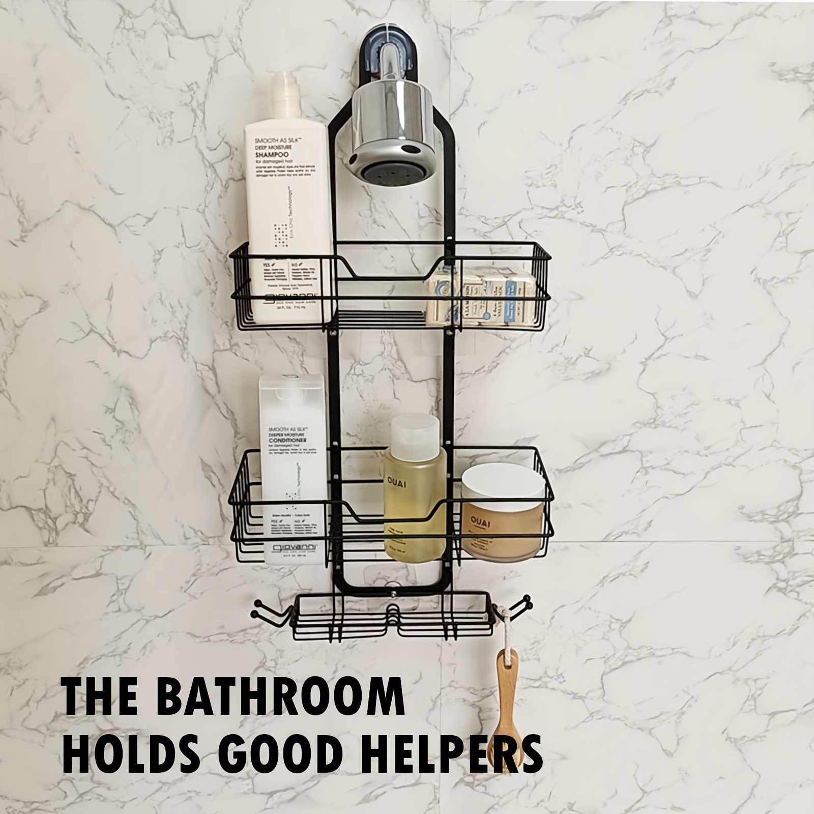 Over Head Shower Caddy Basket with Hooks, 3 Layers Bathroom