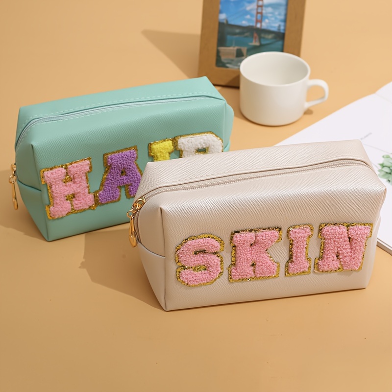 Women Toiletry Bag Preppy Travel With Letter Patches Makeup Bags