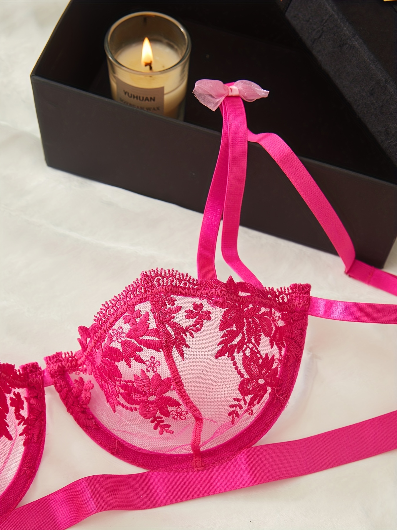 Women's Romantic Floral Lace Lingerie Set Bow Push Bra Mesh - Temu