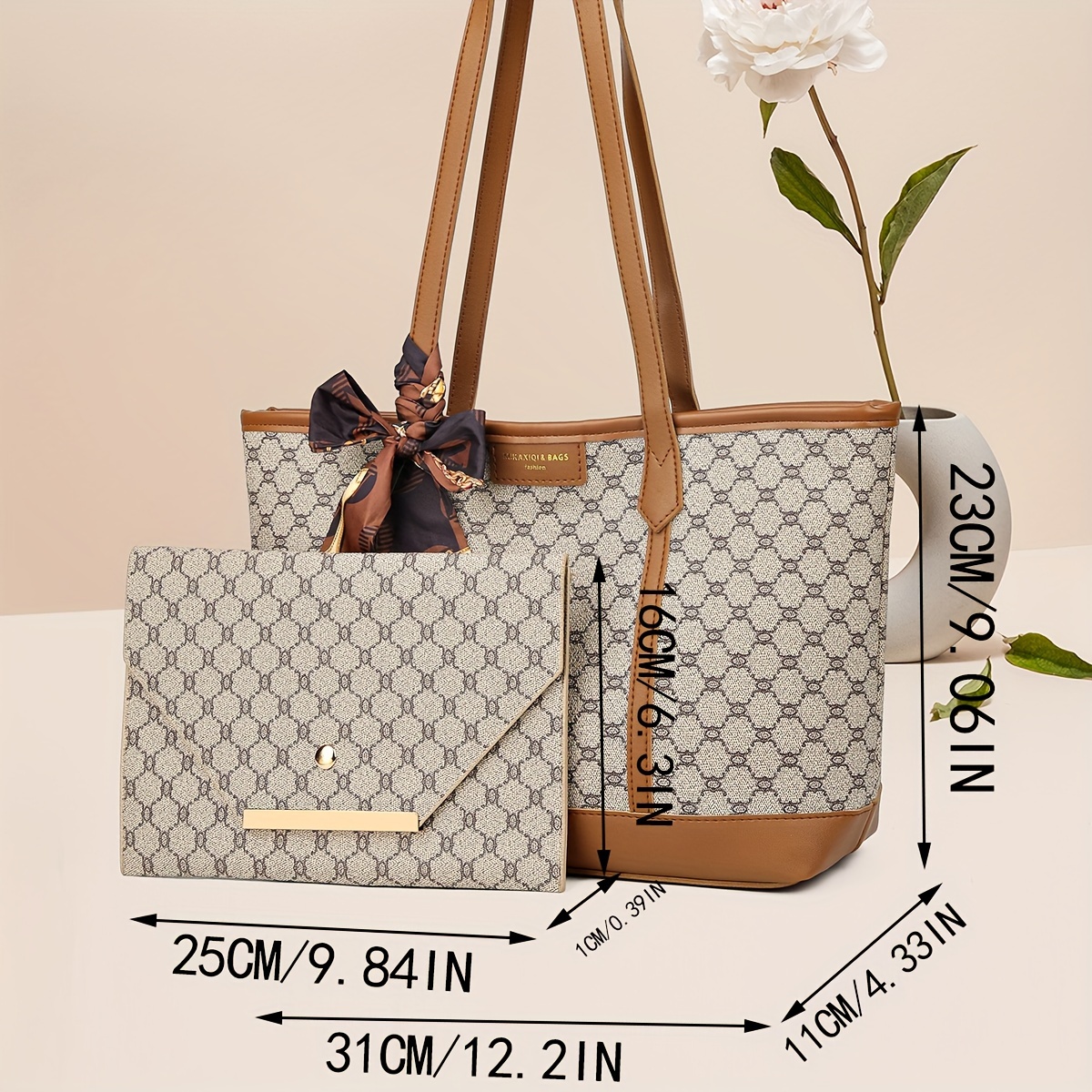 Bolso Mano Elegante Mujer Bolso Hombro Patrón Clásico Bolso - Temu