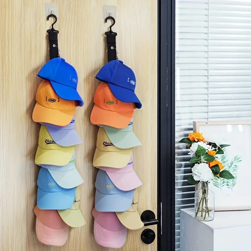 1pc Hat Rack For Closet Hat Organizer Holder Rack Over Door, Baseball Cap  Racks For Wall With No Trace Hook Sticker And Z Hook Behind Door Set, 8 Larg