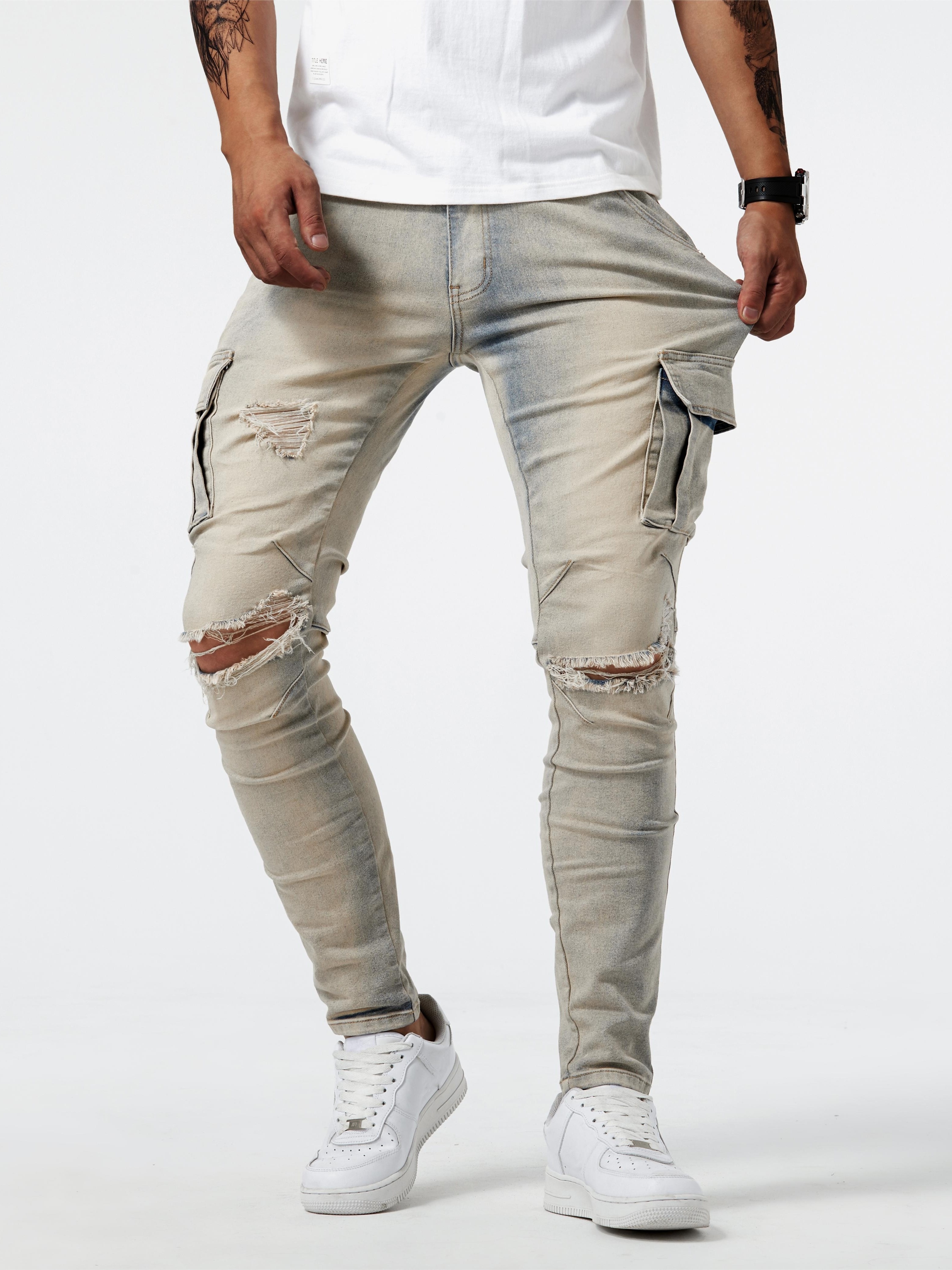 Temu - Pocket High Jeans Street Germany Fit Multi Style Slim Casual Herren