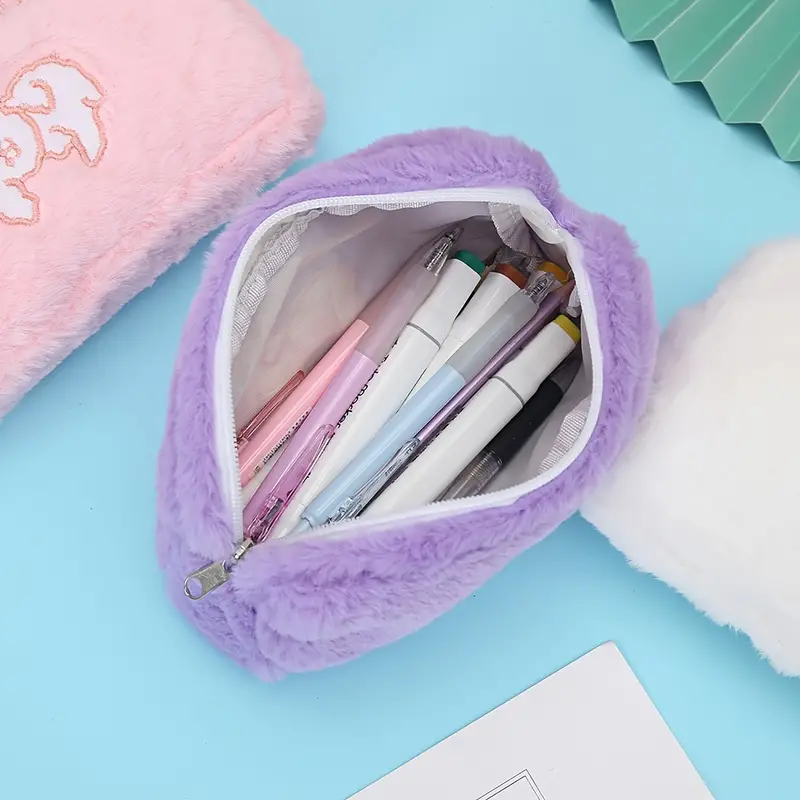 Furry Pencil Pouch Cute Pencil Case Small Plush Makeup Bag - Temu Germany