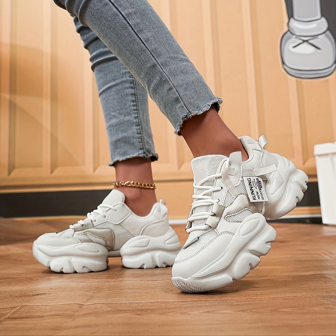 Women's Letter Label Platform Chunky Running Shoes, Anti-slip Height  Increased Sports Sneakers, Comfy Lace-up Casual Dad Shoes