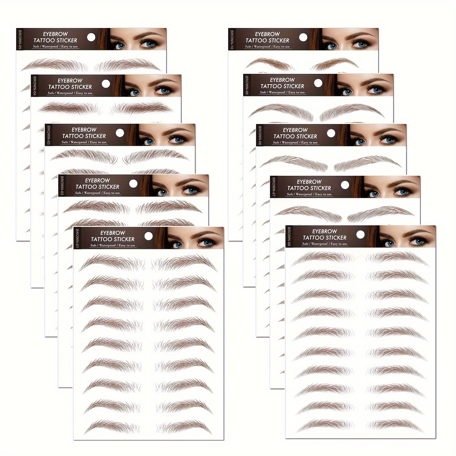 

10sheets Brown 6d Hair Eyebrows Natural Tattoo Stickers Realistic Waterproof Eyebrows Temporary Tattoo