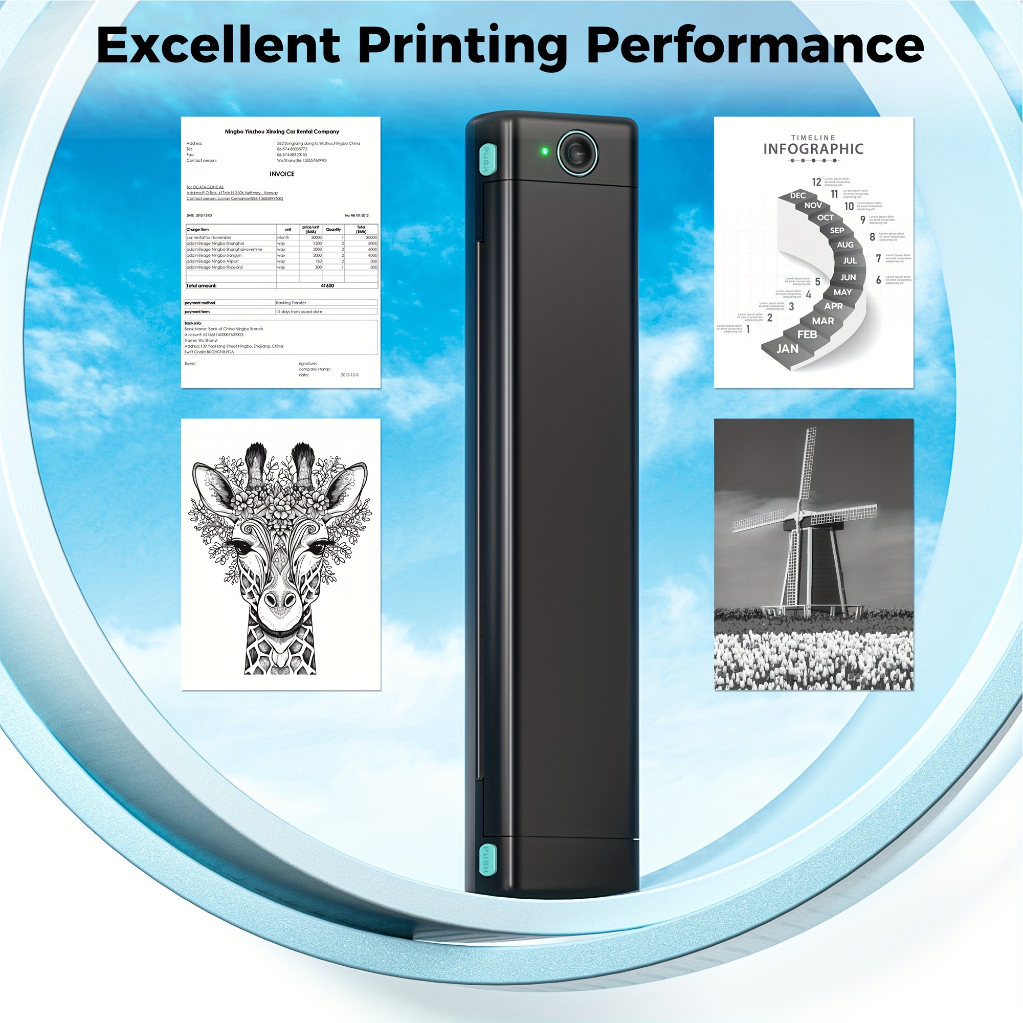 Phomemo Impresora portátil - Impresora portátil inalámbrica para viajes,  compatible con iOS y Android y laptop, mini impresora móvil Bluetooth