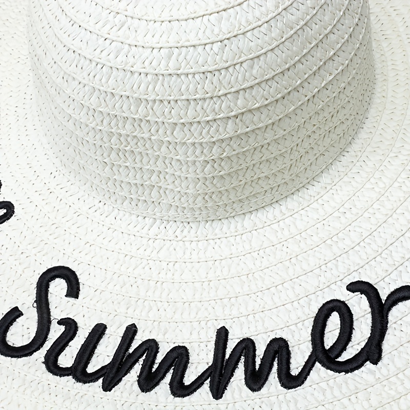 Vintage Summer Sun Hat Embroidered Beach Floppy Straw Hat