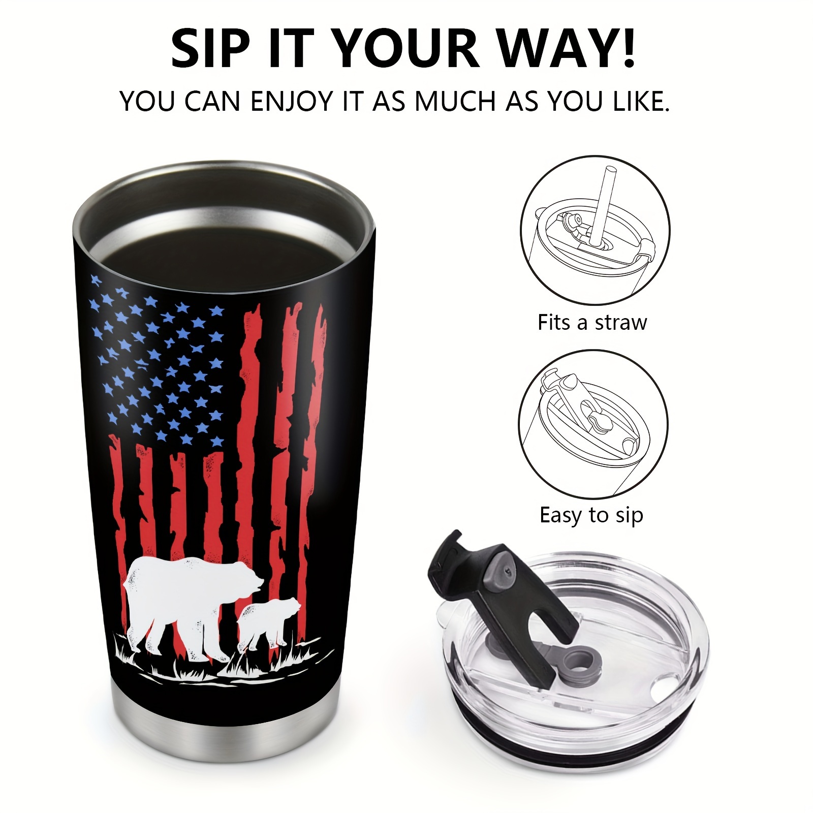 Papa Bear Tumbler For Dad - Stainless Steel American Flag Tumbler Cup 20oz  for Father - Birthday Gifts for Dad From Daughter Son - Fathers Day Gift