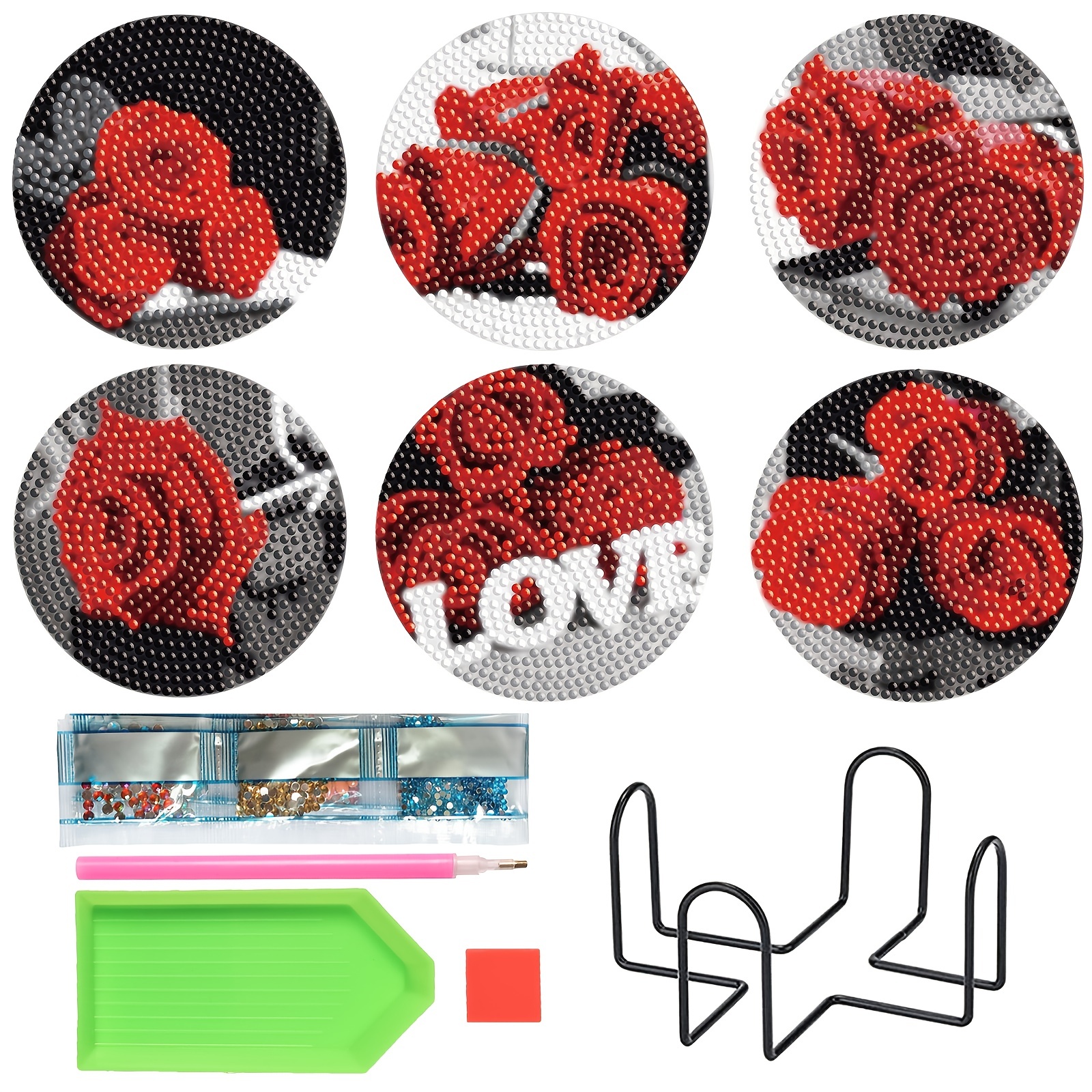 8pcs Rose Diamond Painting Art Coasters, DIY Painted Rose Diamond Art  Coasters, Adult Non-slip Coasters, Diamond Painting Set, Christmas  Decoration, H