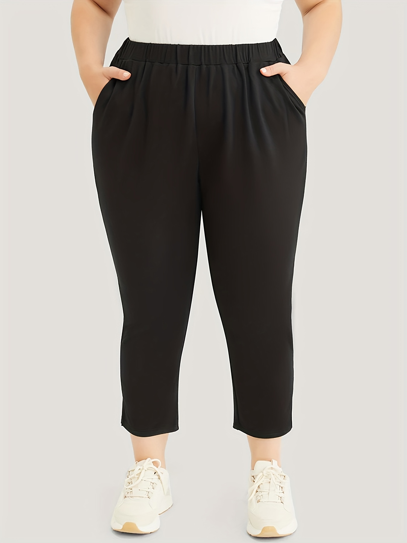 Plus Size Casual Capri Pants Women's Plus Solid Medium - Temu