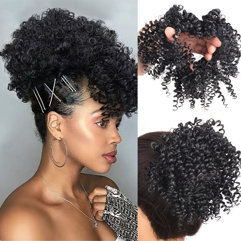 Short Curly Synthetic Hair Bun Synthetic Elastic Hair Curl Ponytail  Explosion Bouffant Bun Hair Wire For Female Bun Clip Hair Extension -  Beauty & Personal Care - Temu