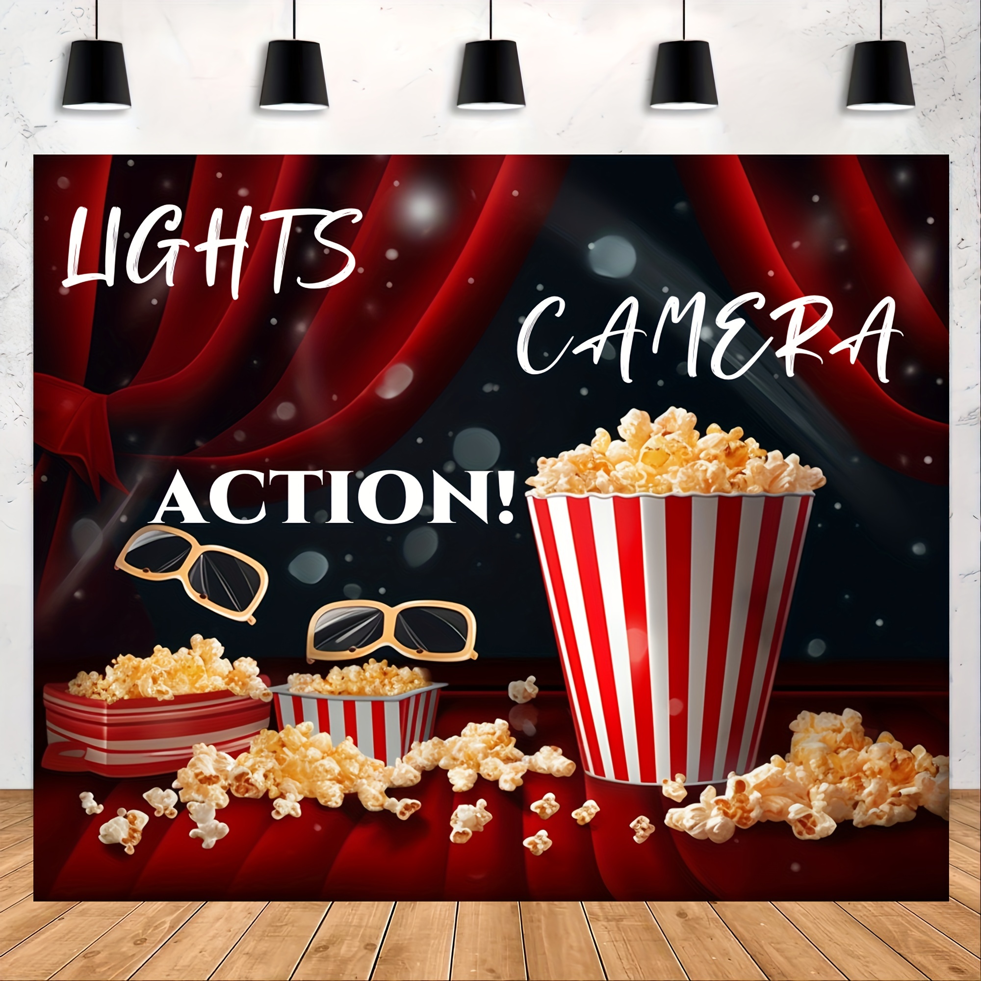 Movie Theater Theme Background Photo Props Polyester Banner - Temu