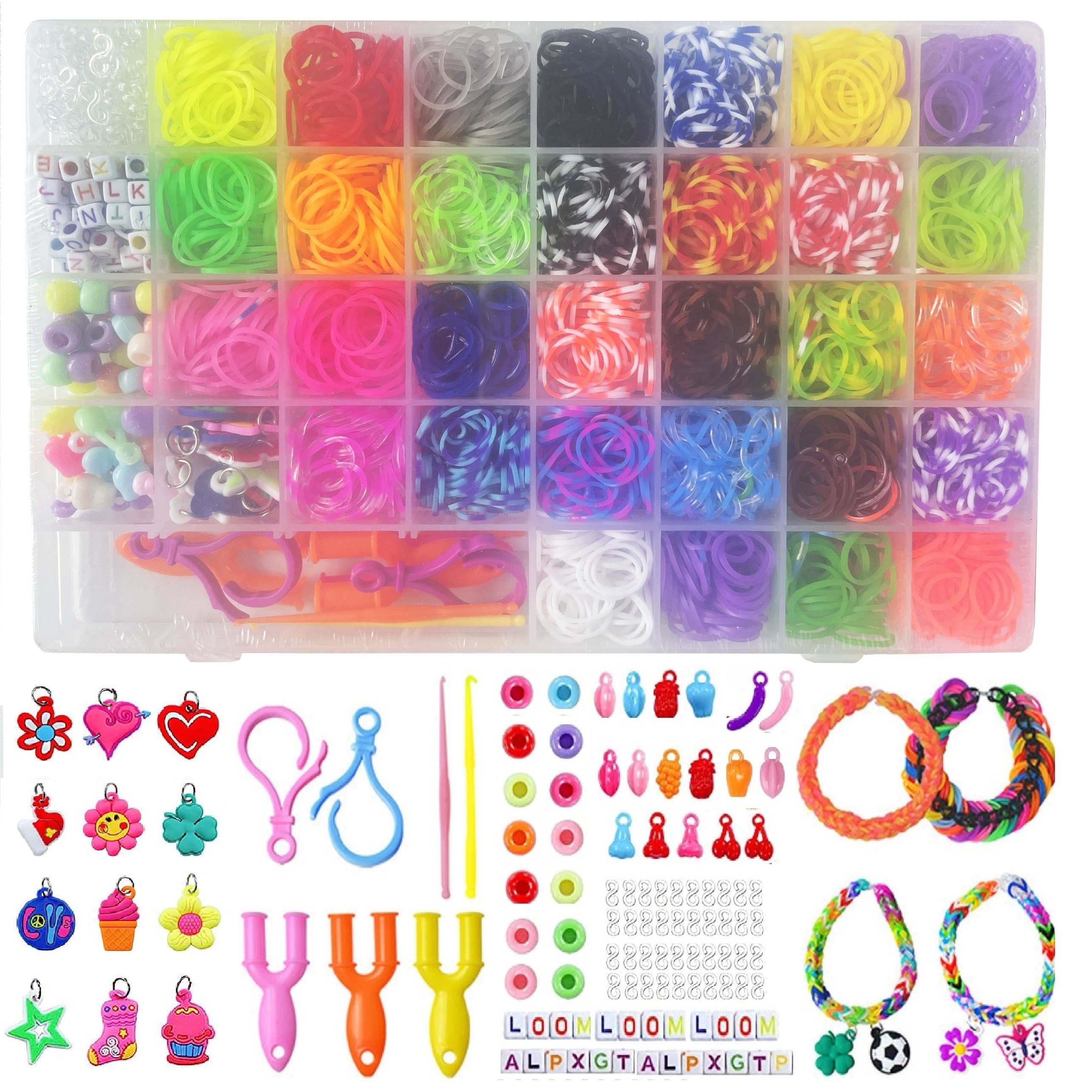 17500 Colorful Rubber Band Loom Refill Bag Set 34 Colors Leather Band Solid  Color Segment Color Filling Kit, 600 Clips, 6 Hooks, 1 Instruction, Premiu