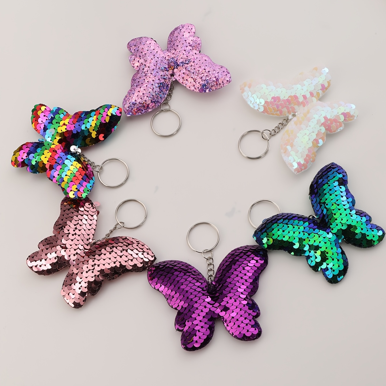 40pcs Sequins Keychain Cute Key Ring Glitter Animal Keyrings For Kids Girls  Birthday Events Carnival Prizes Gift Bag Fillers