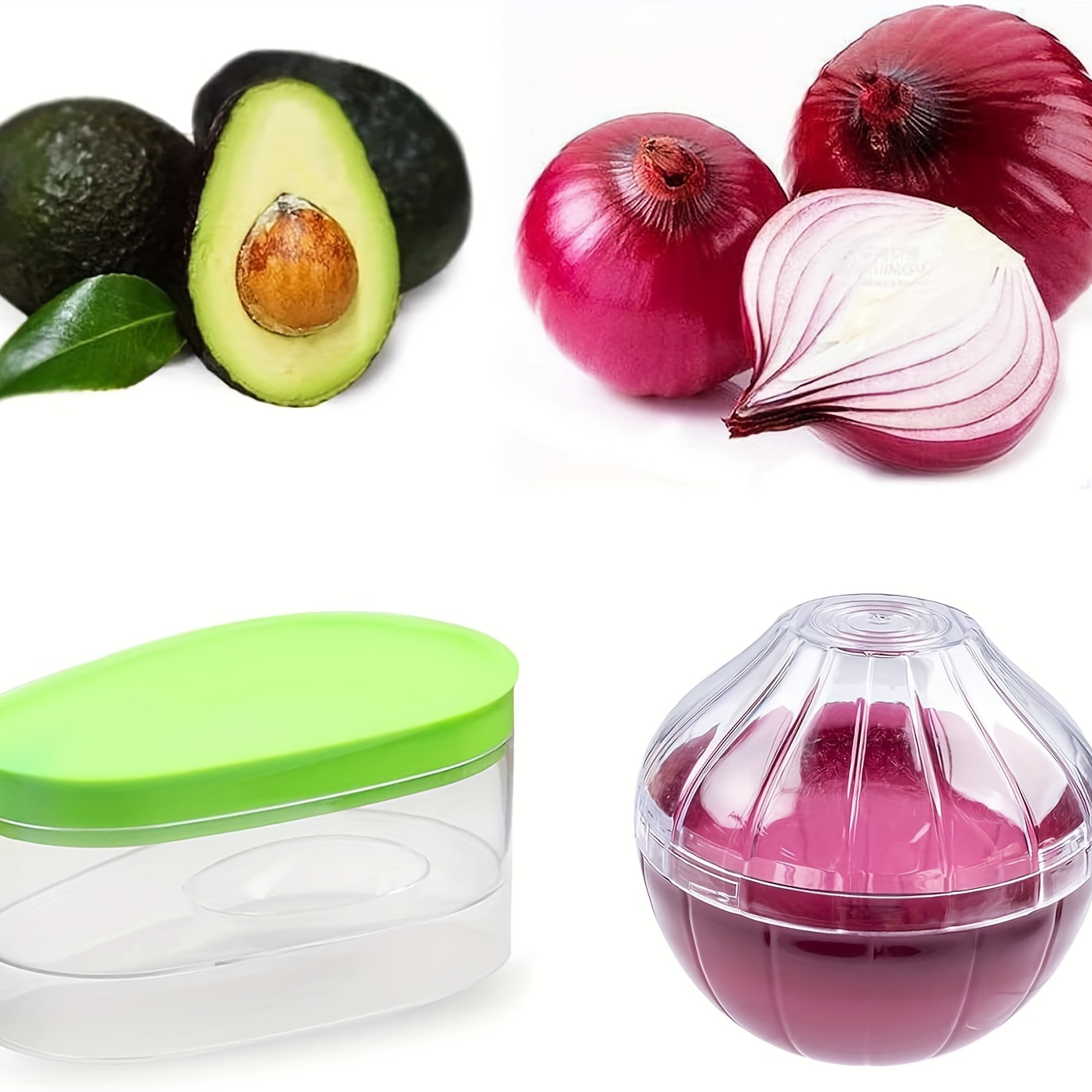 4 Pieces Silicone Fruit and Vegetable Shaped Savers, Storage Containers for  Fridge, Avocado Green Pepper Tomato and Onion Keeper/Saver/Holder