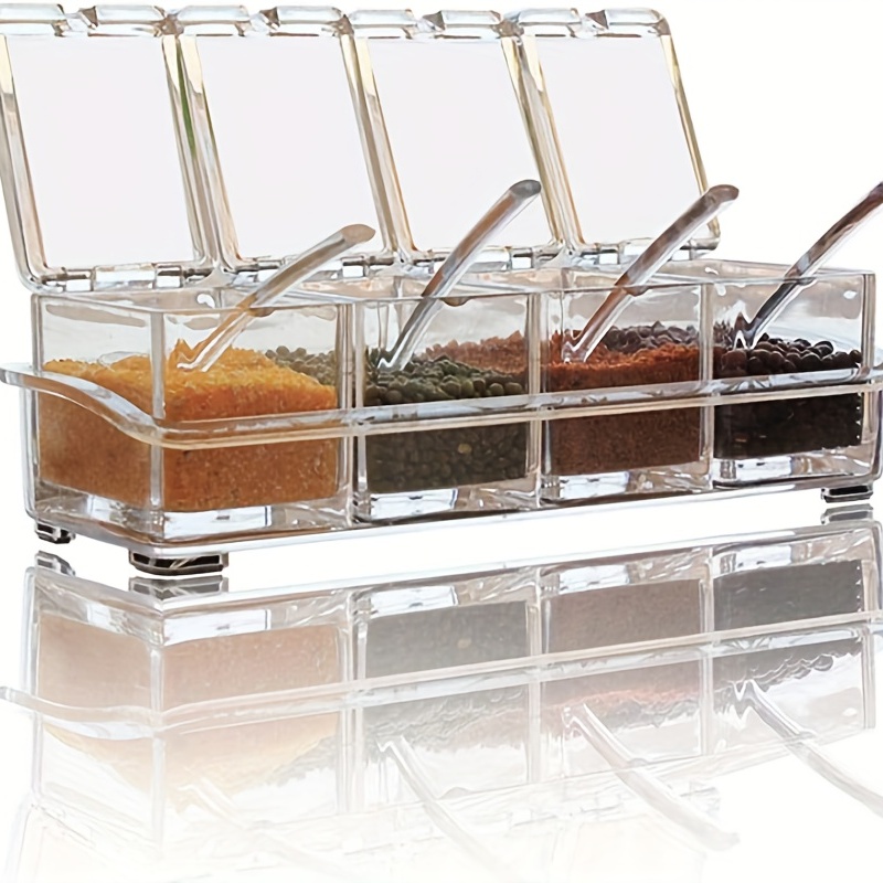 Transparent Seasoning Box With Handles And Spoons Perfect - Temu