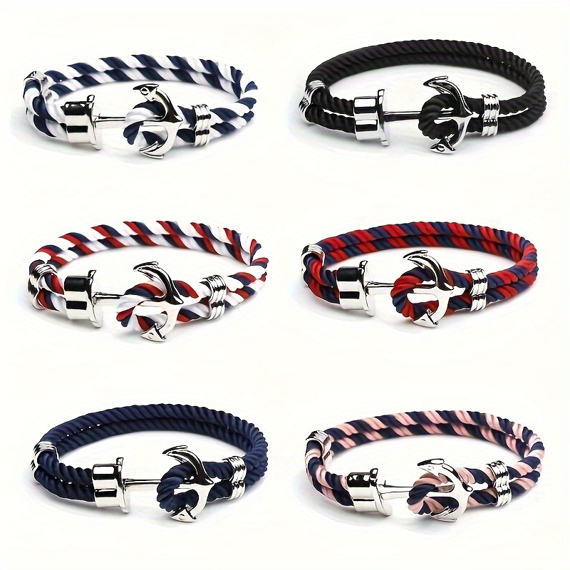 Men's Surfer Braided Metal Whale Fish Fin Anchor Rope Bracelet