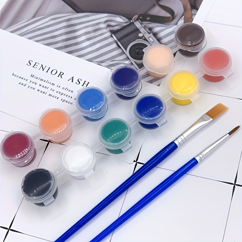 12 color Acrylic Paint Art Tools Set Paint Palette Brush - Temu