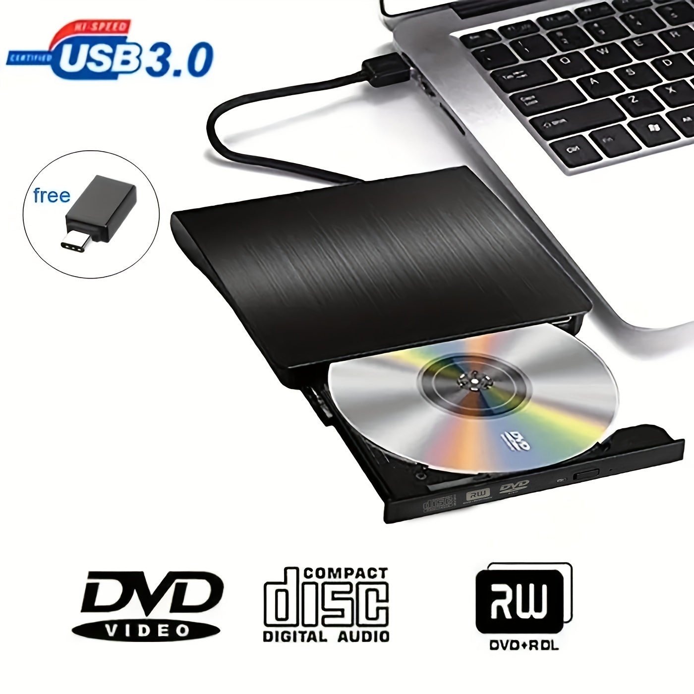 Graveur de CD externe USB 3,0 portable CD DVD +/-RW lecteur DVD/CD-ROM  graveur compatible avec ordinateur portable PC de bureau Windows Mac Pro  MacBook