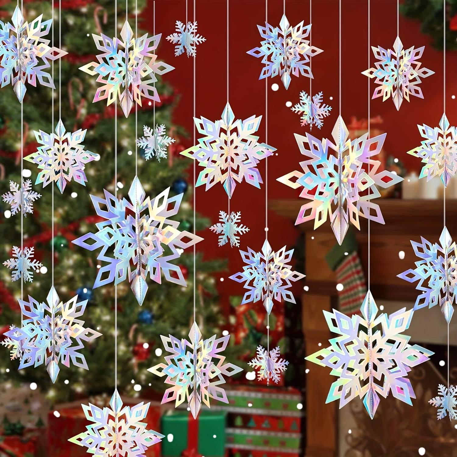 12 Pcs Christmas Hanging Snowflake Decorations, Silver 3D Snowflake Garland  Ceiling Hanging Decor, Large Paper Snowflakes for Winter Holiday