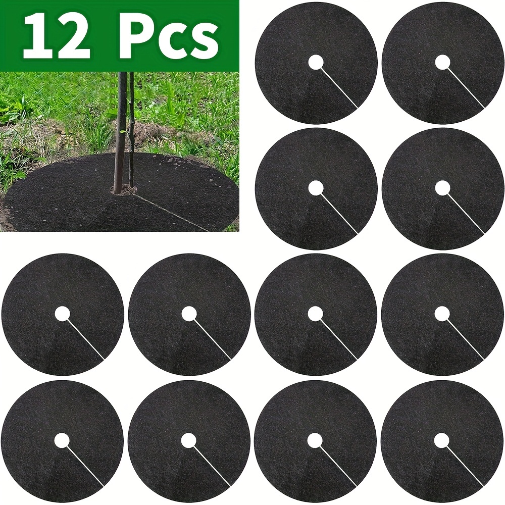 

12pcs Reusable Tree Weed Barrier Mats - Thickened Circular Tree Protection Mats For Grassland Landscape Fabric Cover To Control Miscellaneous Grass Roots (10.6/16.5/24.4inch)