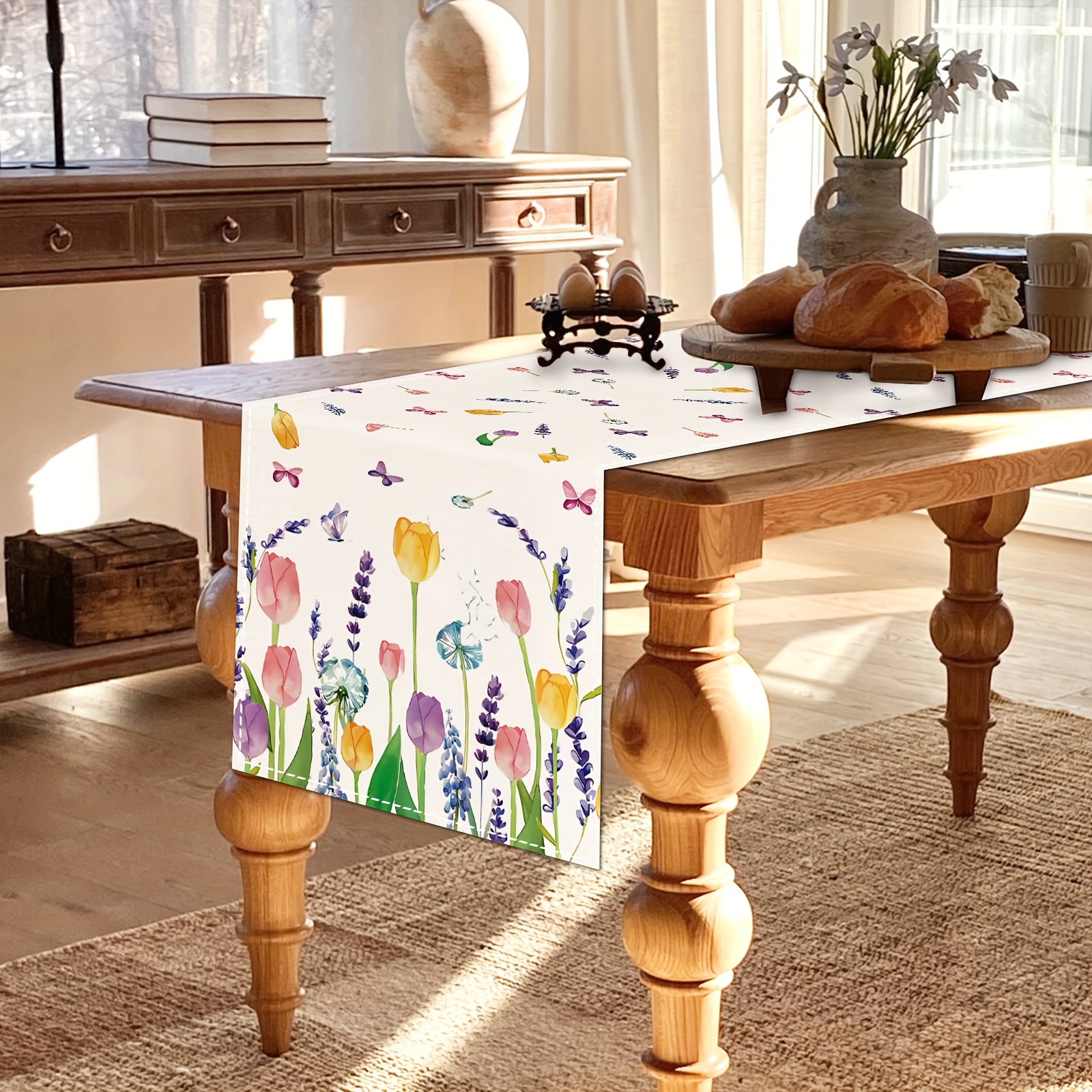 Lavender Tulip Table Runner - 13x72 Inch Spring Floral Dining Table Decor