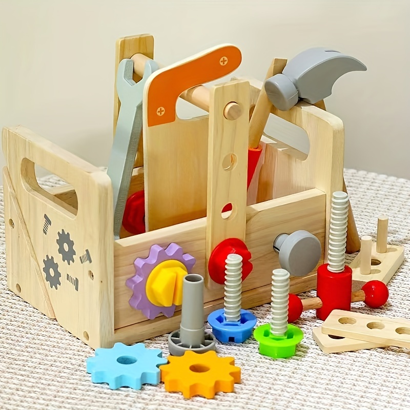 Wooden Tool Set With Toolbox, Toy Tool Set, Pretend Play Tool Kit,  Montessori Education Construction Toys For Birthday Gifts - - Temu