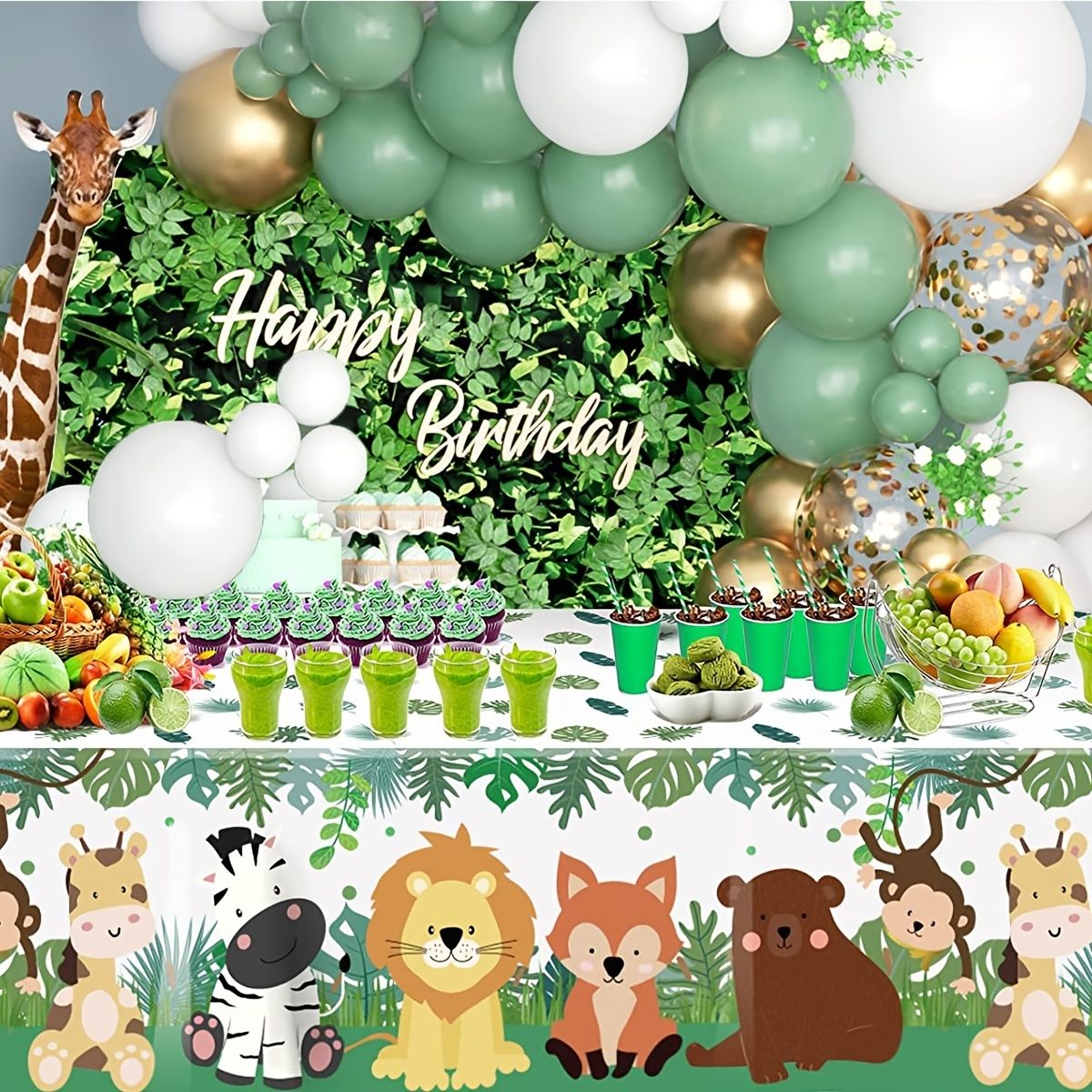 1pc Jungle Animal Party Tablecloth 54 X 108 Inches Safari Animal Table  Cover Plastic Zoo Jungle Safari Tablecloth Jungle Safari Theme Birthday Party  Decoration Supplies | Don't Miss These Great Deals | Temu
