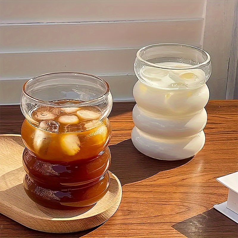 

4pcs, Caterpillar Glass Cups With Straws, High Borosilicate Glass Water Cups, Iced Coffee Cups, Drinking Glasses For Juice, Milk, Tea, And More, Summer Winter Drinkware