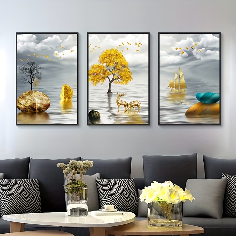 Yatsen Bridge Panels Poster Sunrise Tree Landscape Photo Canvas Painting Nature Picture Wall Art Frame Printed Pictures for Living Room Decor Bedroo - 2