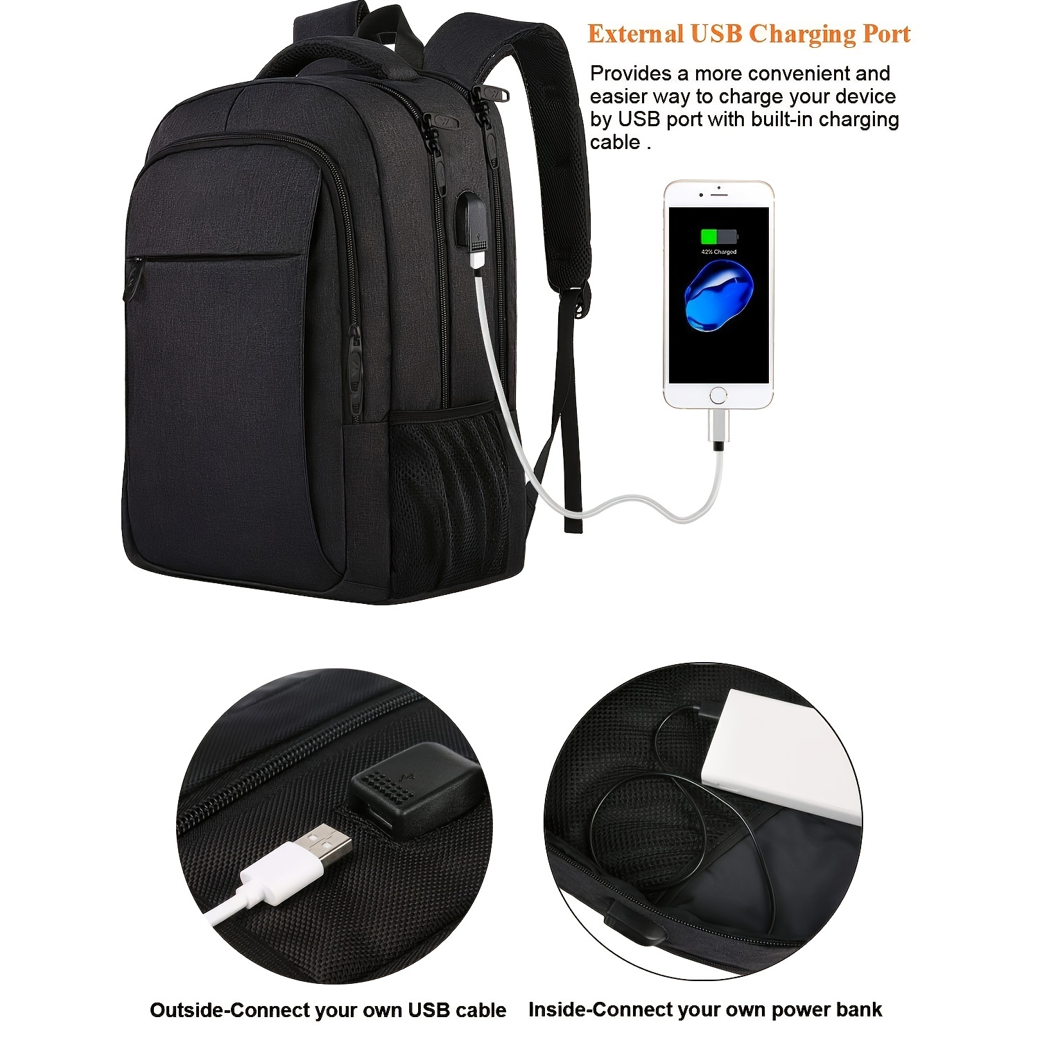 Travel Laptop Backpack with USB Charging Port - Waterproof