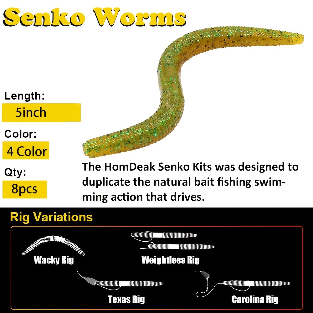 Soft Plastic Fishing Worms Kit - Wacky Rig Bass Lures for Freshwater &  Saltwater Fishing - 115mm/4.2g Soft Rubber Baits - 30 Pack