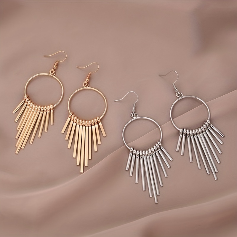 Personality Hoop Earrings Iron Jewelry Long Tassel Design - Temu