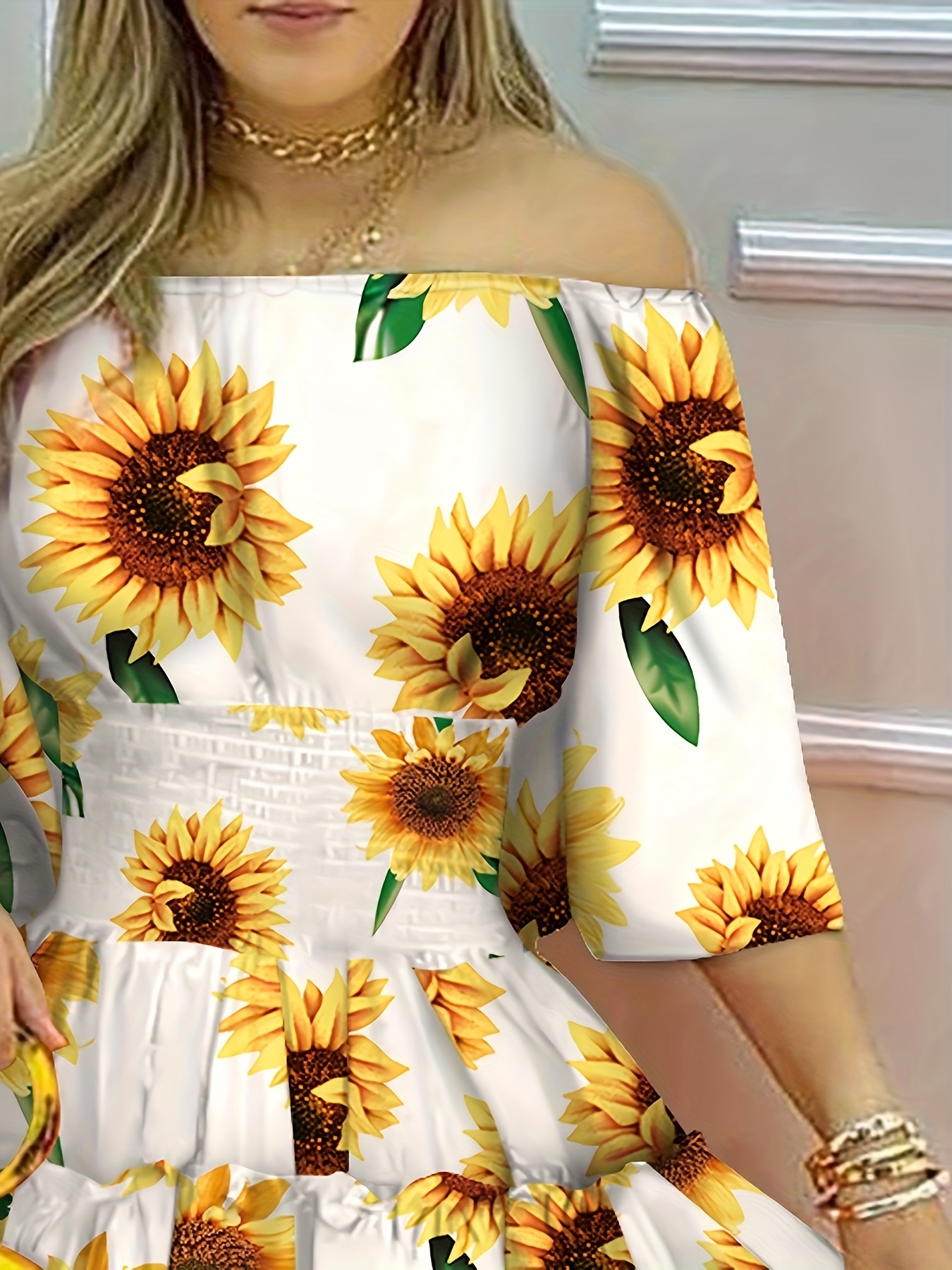Floral Print Off Shoulder Dress Vacation Layered Dress