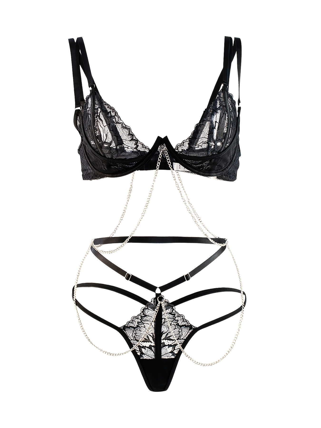 Simple Ribbed Lingerie Set, Wide Straps Padless Bra & Heart Ring Linked  Panties, Women's Lingerie & Underwear