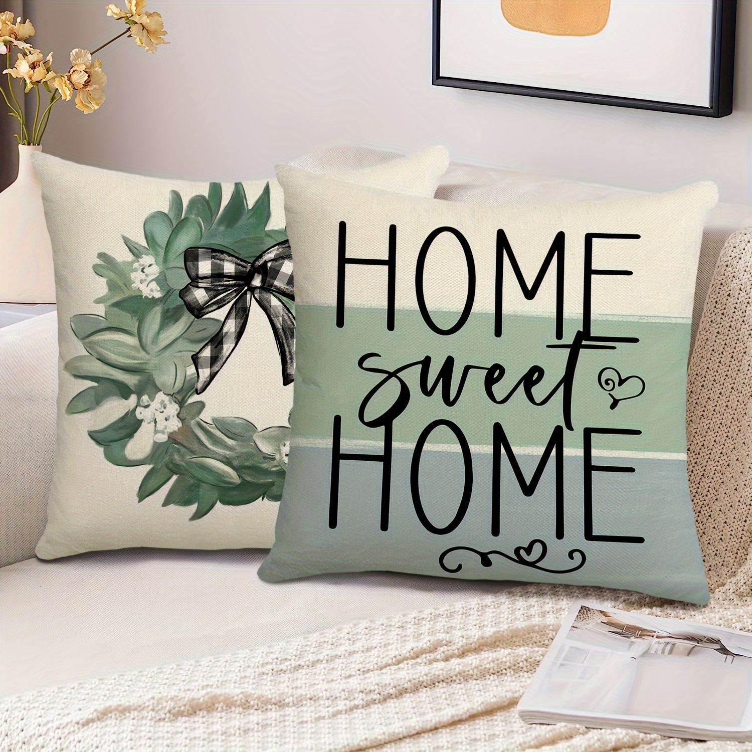 Home Sweet Home Eucalyptus Wreath Throw Pillow Covers Bless - Temu