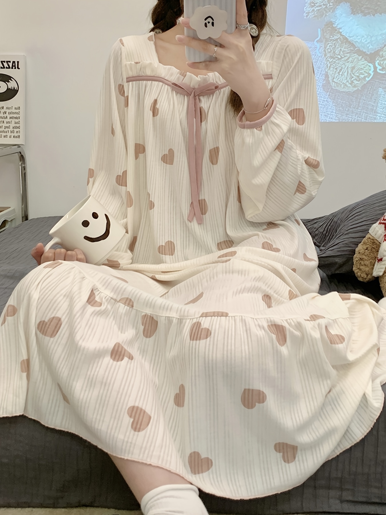 Girl's Comfy Cotton Nightgown Long Sleeve Nightdress Cartoon - Temu