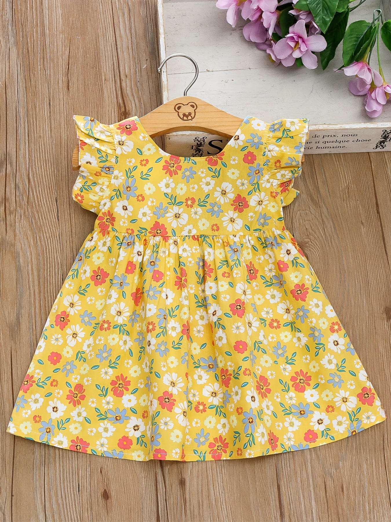 Baby Girls Floral Print Fly Sleeve Dress Clothes on Our Store
