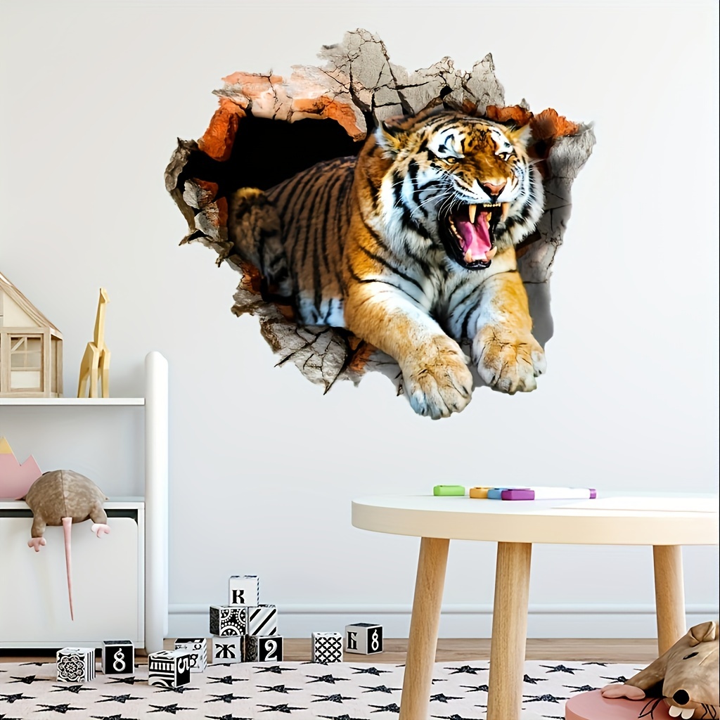 2pcs 3d Tiger Breaking Through The Wall Decoration Wall - Temu Germany
