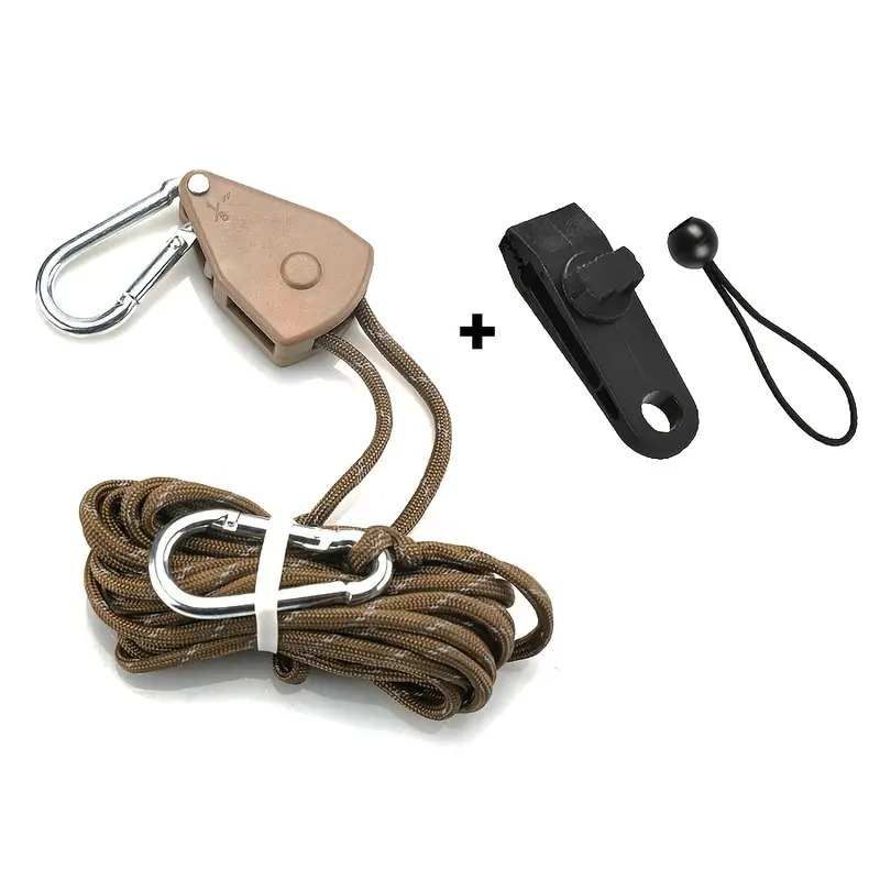 1pc Windproof Rope With Fixed Buckle Adjuster Heavy Duty Ratchet Tie Down  Strap With Reinforced Metal Gear With 1 Tarp Ties Elastic String Cord And 1  Heavy Duty Tent Tarp Clip 