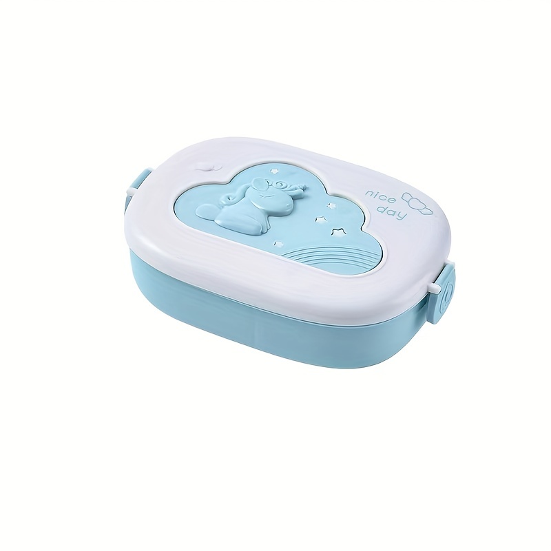 1pc Cartoon Lunch Box, Pp Material, For Kids With Grid Design, Suitable For  Microwave Heating, Two Separate Compartments, Leakproof, Blue