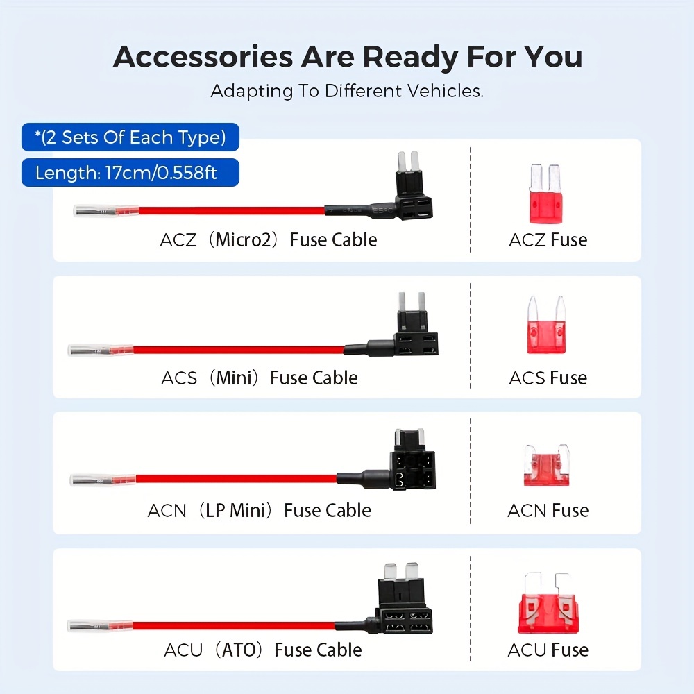 Dash Cam Hardwire Kit DC 12V 24V To 5V/2A Recorder Line with Fuse Tap Cable  Tool