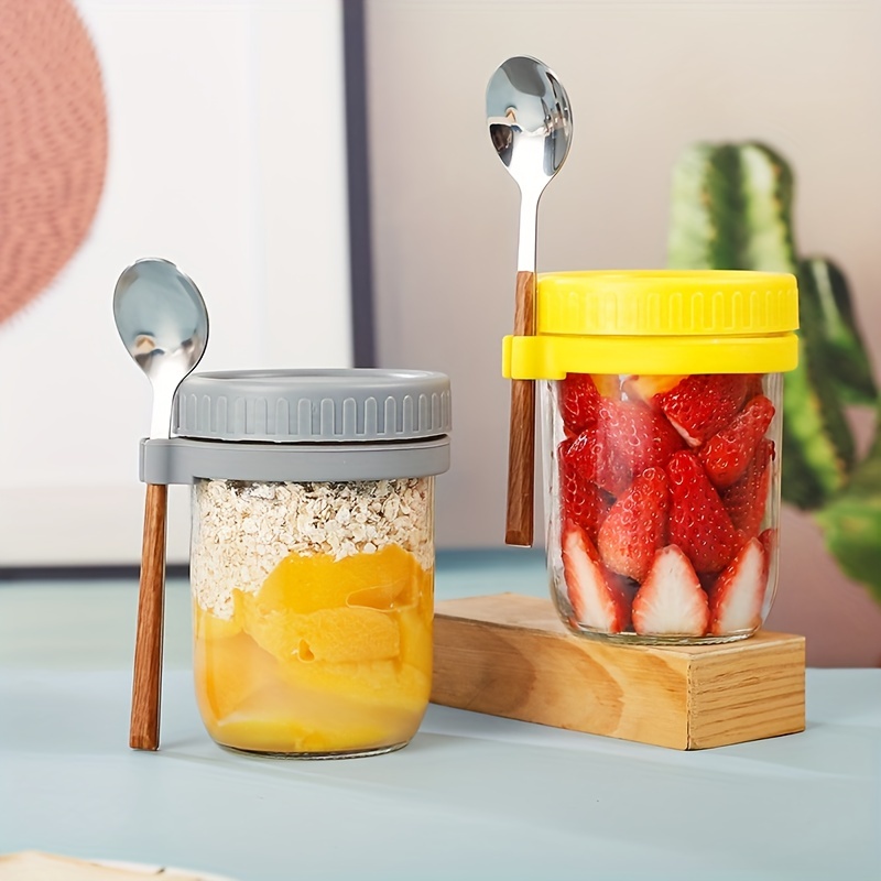 Overnight Oats Container With Lid And Spoon, Overnight Oats Jar Cup Mug,  350ml Cereal, Milk, Vegetable, Fruit Salad Storage Container With  Measurement