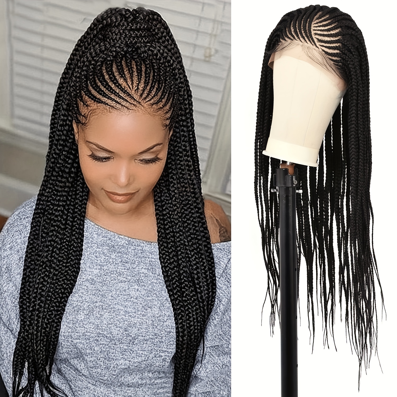 Braided Wig With Lace Frontal - Temu Canada