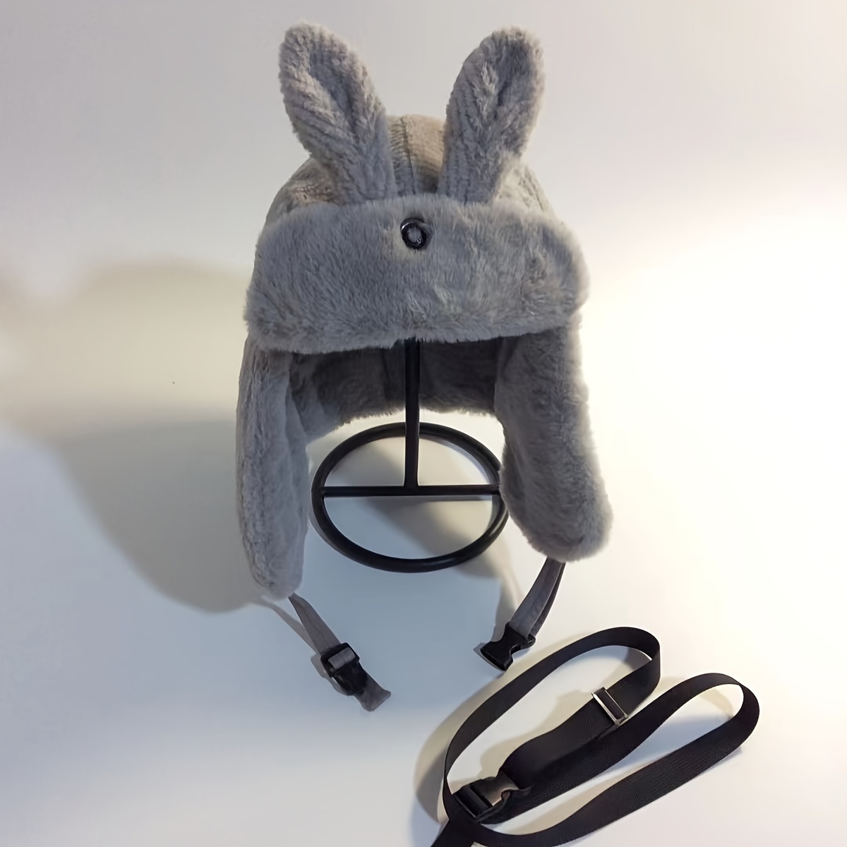 Grey Rabbit Ear-Flap Fur Hat